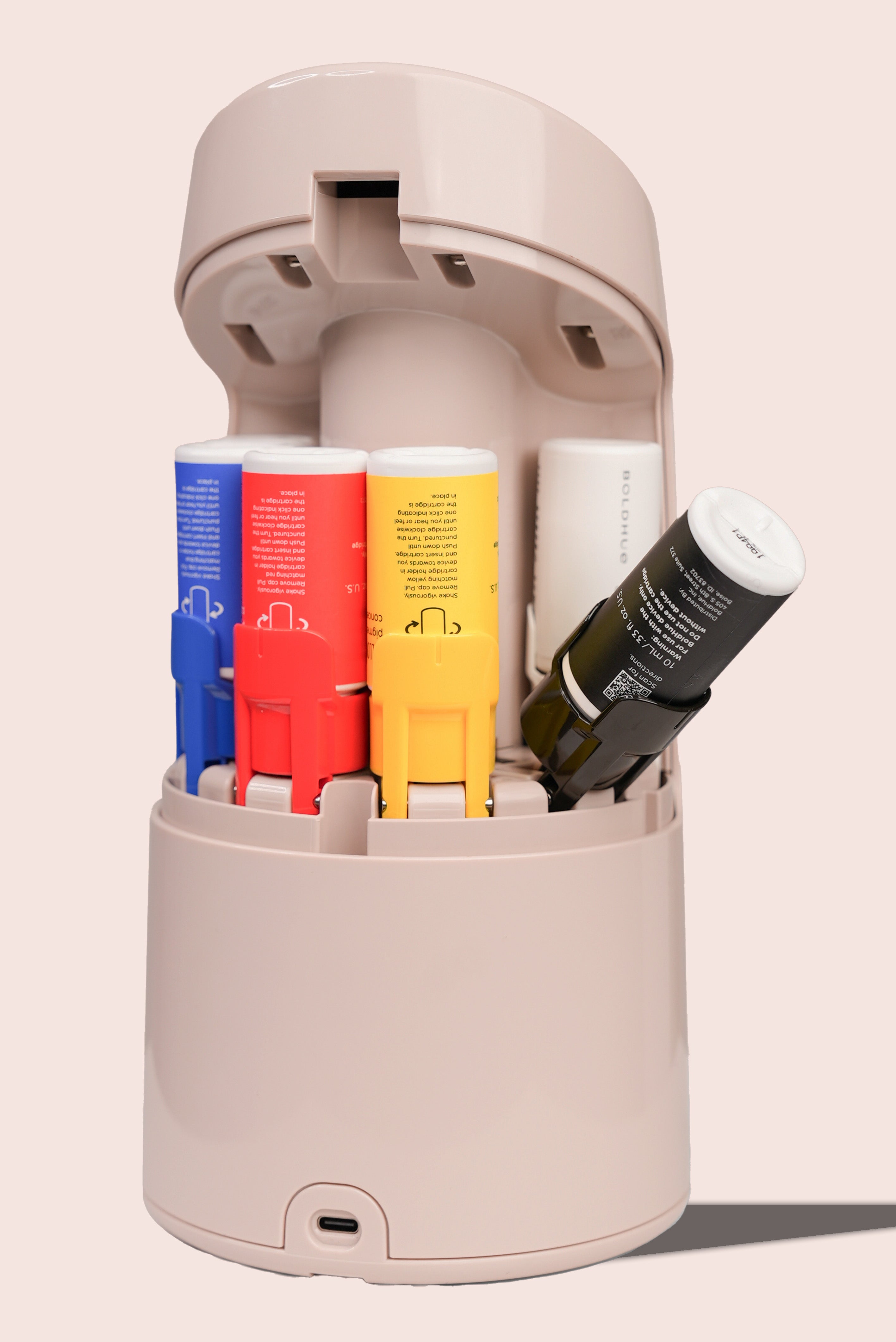 the back of the boldhue device without the back cover showing where the black cartridge is to be installed