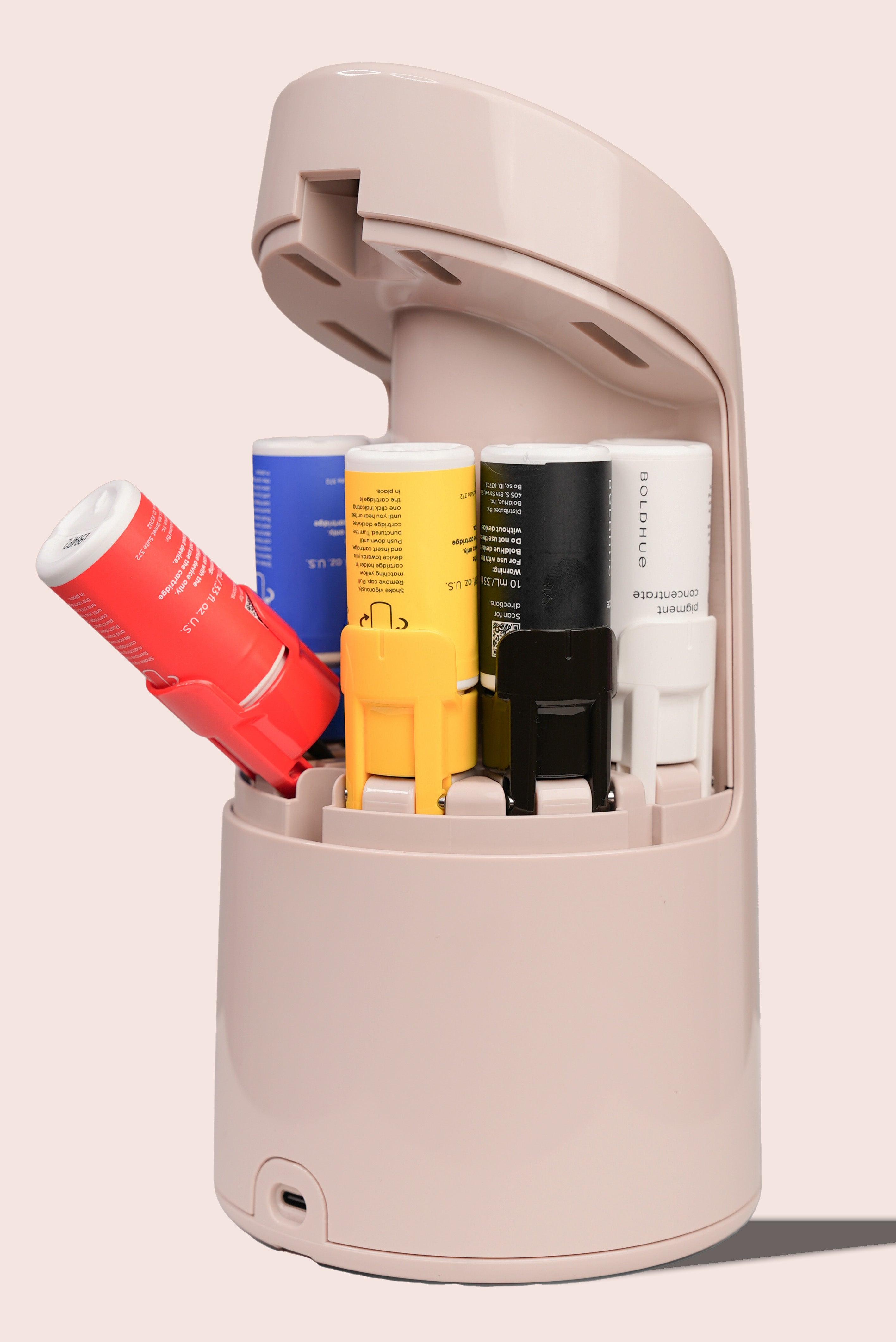 the back of the boldhue device without the back cover showing where the red cartridge is to be installed