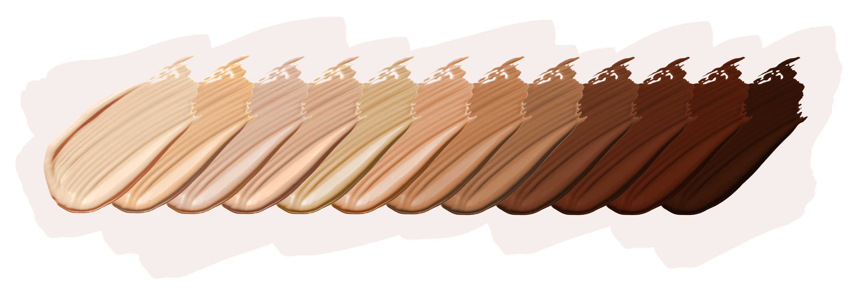 foundation blots in a shade range from very light to very dark showing all the possibilities of shades with the boldhue device