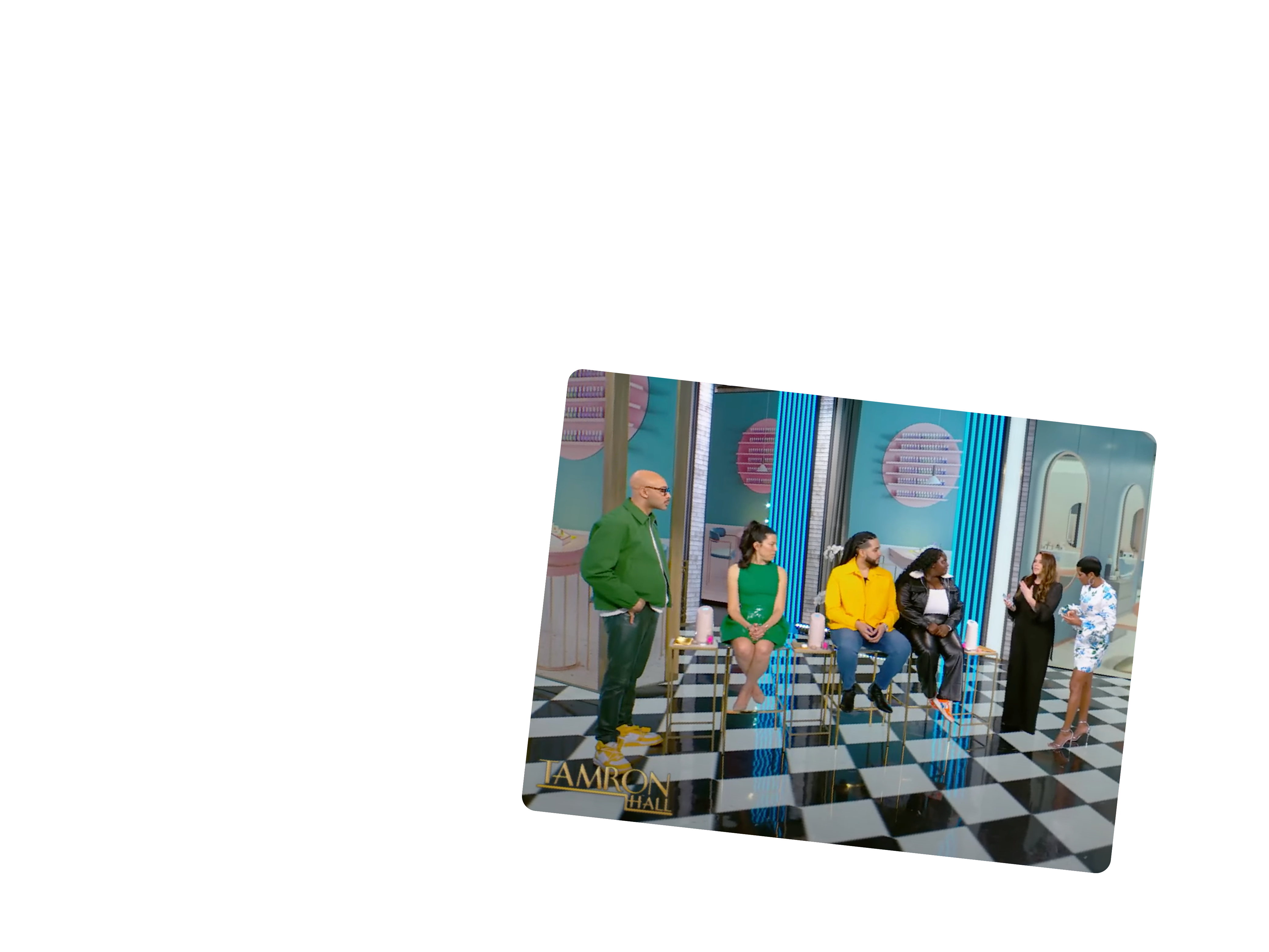 tamron hall show logo and a screen clipping from the featured video on the tamron hall show